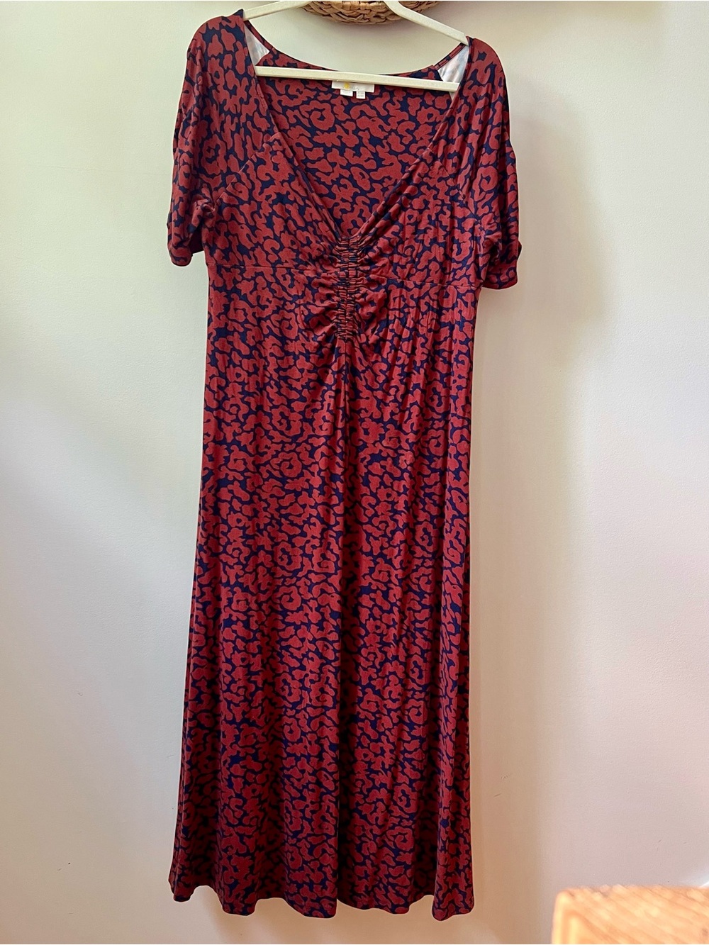 Boden Maroon/Rust Navy Animal Print Ruched Maxi Dress Size 12R